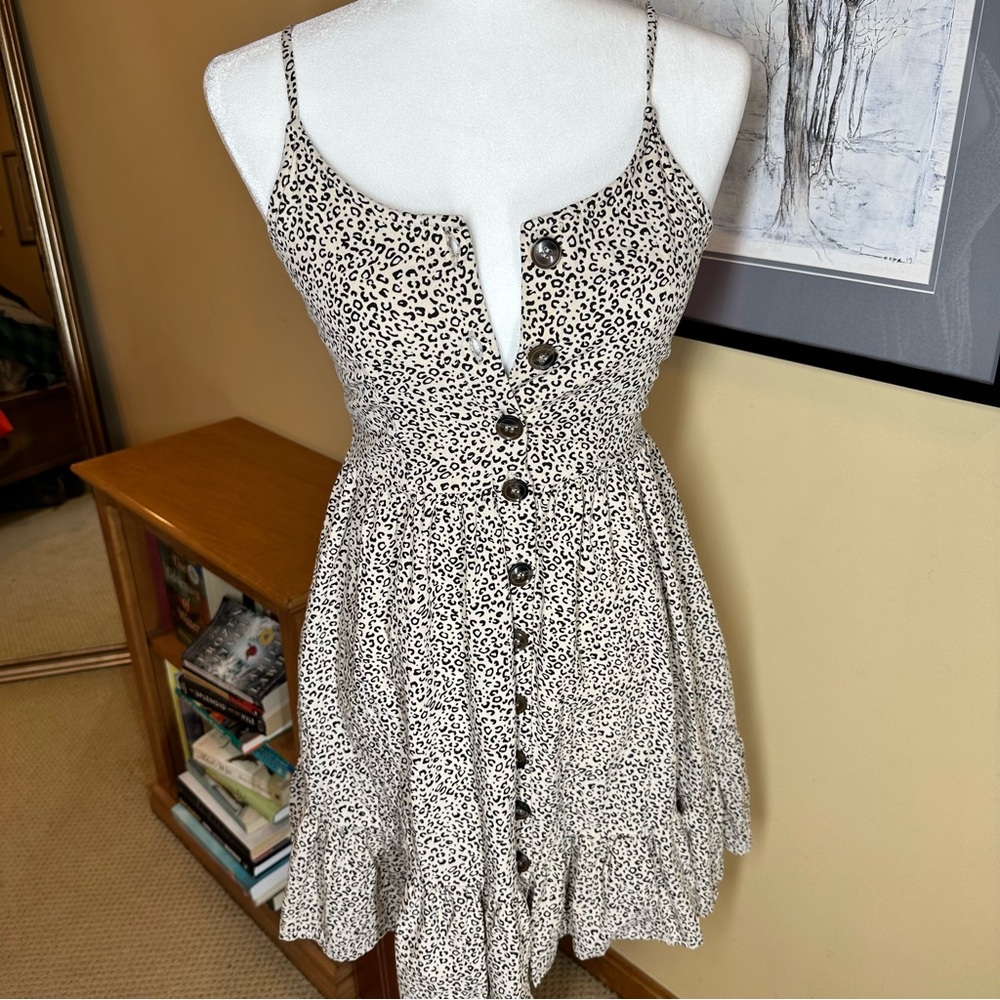 Japna Coquette Leopard Print Button-Down Spaghetti Strap Mini Dress